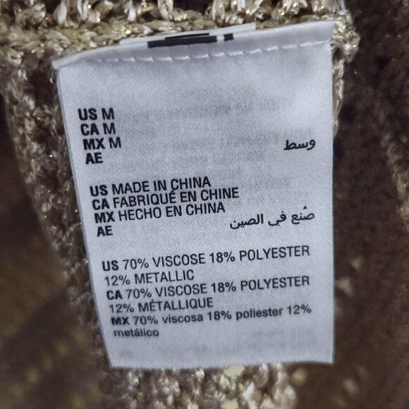 Inc International Gold Crochet Long Lines Fringe Open Cardigan Sweater Size M - Picture 8 of 8